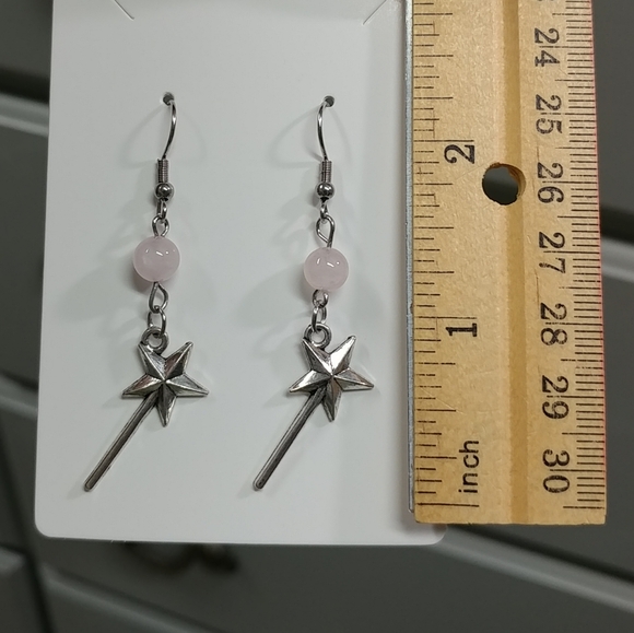 Magic Wand Earrings Natural Rose Quartz Gemstone Crystal Bead Stainless-Steel - Picture 12 of 12